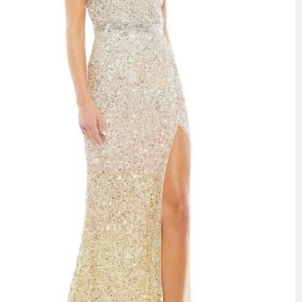 Mac Duggal Silver and Gold Sequin Gown